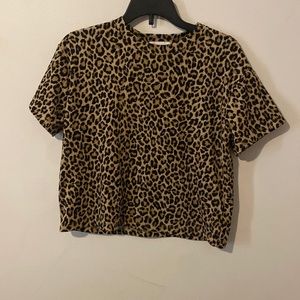 Girls Cute Cropped Oversized Cheetah Print Tee